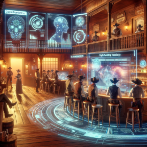 Modern Digital Saloon with Analytics in Tech-Inspired Wild West